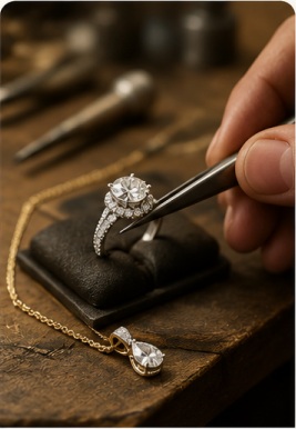 Jeweler carefully setting a diamond ring